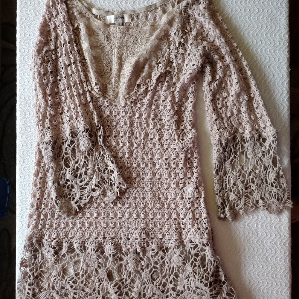 Umgee Lace Crochet Top in Beige